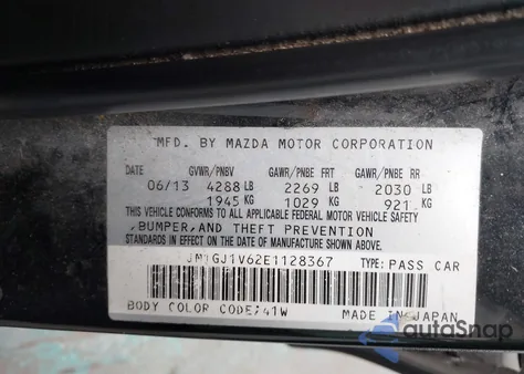 2014 Mazda Mazda6 I Touring from USA, damaged, VIN JM1GJ1V62E1128367